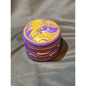Hand Painted Folk Art Pottery Bird Trinket Box